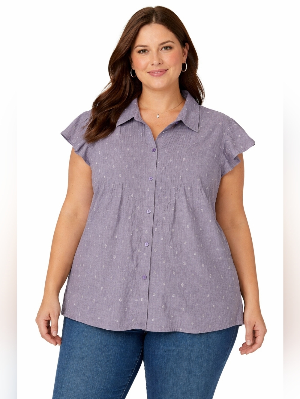 Carribean Joe Womens Button Front Cap Sleeve Top Size XL Purple Geometric Beach